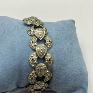 Bracelet Vintage Silver Tone Link Antique Inspired Size L 8” Elegant Formal